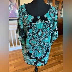 INC International Concepts Black and Teal Blouse